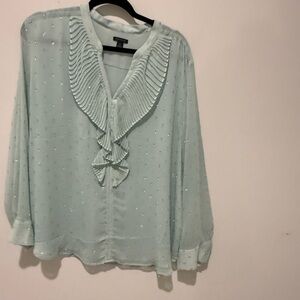 Ann Taylor Soft Blue Ruffle Detail Blouse